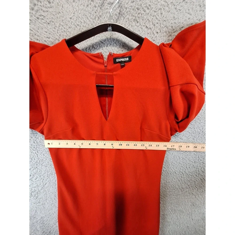 Express Mini Dress Women Small Red Stretch Bell Sleeve Keyhole Neckline Back Zip